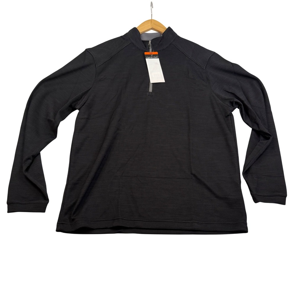Cypress Club Mens Black Waffle Knit Quarter Zip Pullover Sweater Size M NEW